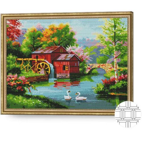cumpără Tablou pe numere Art Gallery QB203064 Mozaic cu diamante patrate 40x50cm Moara la rau în Chișinău 
