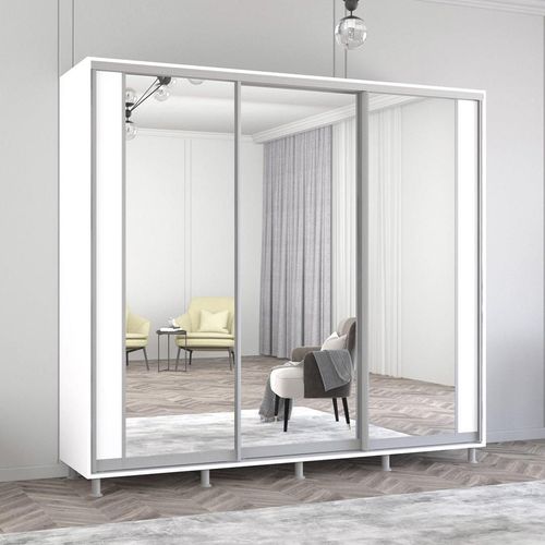 cumpără Dulap Mobildor-Lux Aron uși glisante din PAL cu oglindă vertical (240x60x220H cm) Alb Brilliant în Chișinău 