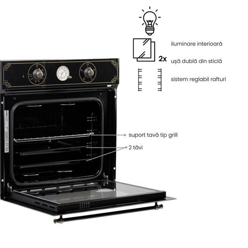 купить Встраиваемый духовой шкаф электрический Hausberg HB-8055RST RUSTIC negru в Кишинёве 