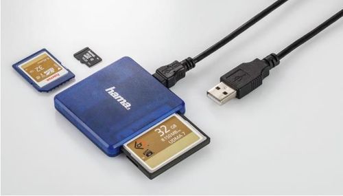 купить Кардридер Hama 124131 USB 2.0 Multi-Card Reader, SD/microSD/CF, blue в Кишинёве 