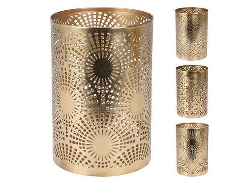 купить Свеча Holland 34224 Gold Подсвечник металлический Цилиндр резной D10x15cm в Кишинёве 