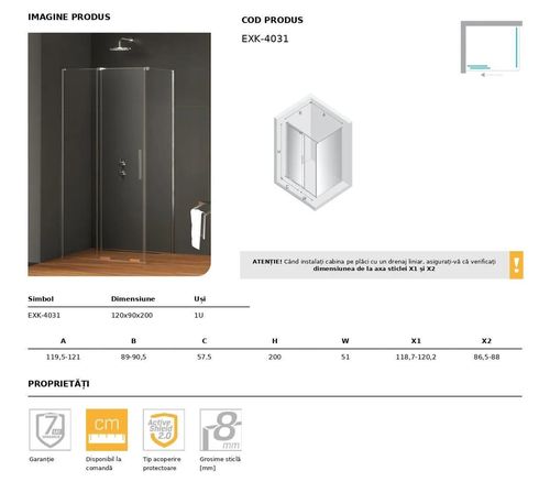 cumpără Cabină de duș New Trendy Smart Rectangular 120x90x200 8mm EXK-4031 în Chișinău 