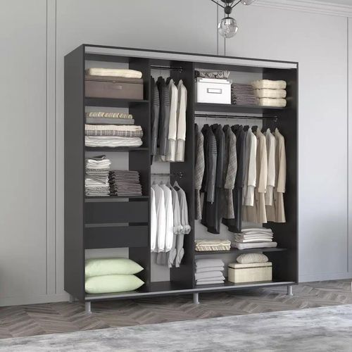 cumpără Dulap Mobildor-Lux Aron cu uși glisante cu oglindă zebra (220x60x210H cm) Anthracite în Chișinău 