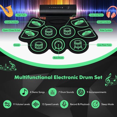 cumpără Jucărie muzicală Helmet G3001GN Drum Pad with 9 Pads + Speaker and Pedals, Green în Chișinău 