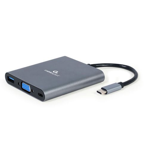 cumpără Adaptor IT Cablexpert A-CM-COMBO6-01, USB Type-C 6-in-1 multi-port adapter (Hub3.1 + HDMI + VGA + PD + card reader + stereo audio) în Chișinău 