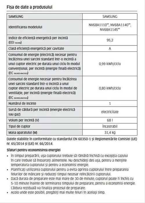 купить Встраиваемый духовой шкаф электрический Samsung NV68A1110RS/WT в Кишинёве 