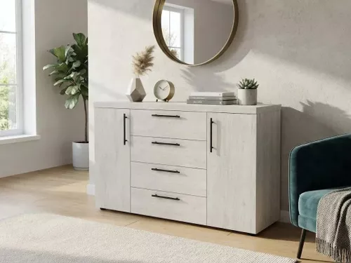 купить Комод Mashtab S12539 Madrid 4 sertare Stejar Alb Dublă (1200x430x800) в Кишинёве 
