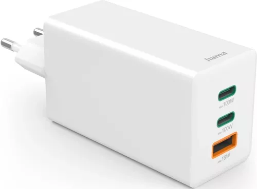 купить Зарядное устройство сетевое Hama 201997 Charger 2X Usb-C, 1X Usb-A, Pd, Qc 3.0, Gan, 100W, White в Кишинёве 