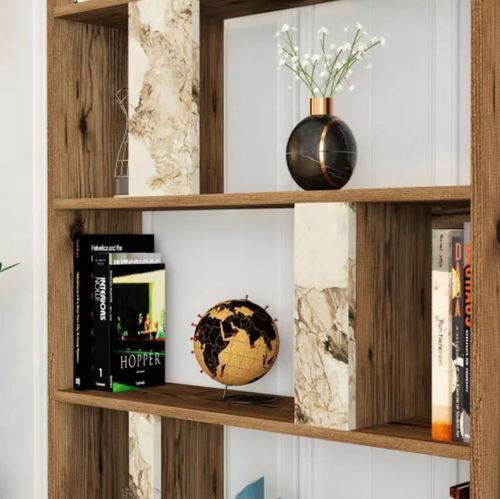 cumpără Raft de birou Trendy Lima, Nuc, Marmura Alba 90x180x20cm, raft de carti în Chișinău 