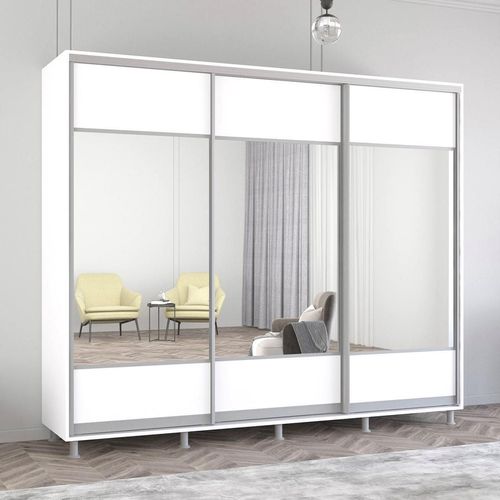купить Шкаф Mobildor-Lux Aron uși glisante din PAL cu oglindă orizontal (260x60x210H cm) Alb Brilliant в Кишинёве 