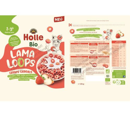 Cereale crocante Holle Bio "Lama Loops" cu mere și căpșuni (12 luni+) 125 g 