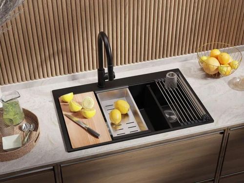 cumpără Chiuvetă bucătărie Primagran Oslo 80 Duo Top Black + accesorii 530x780 MOVKC în Chișinău 