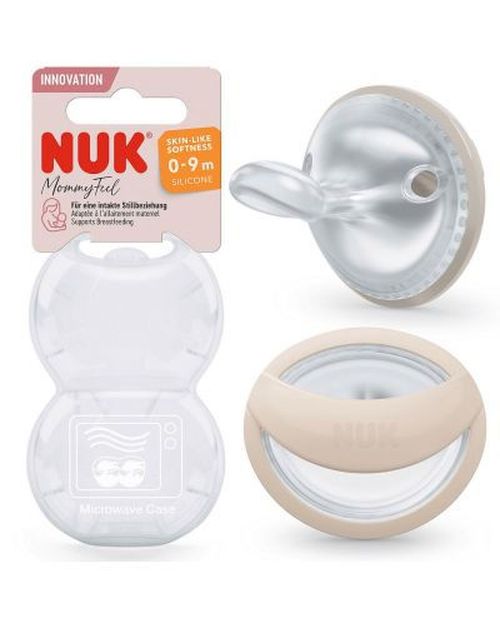 Силиконовые пустышки NUK Mommy Feel - 0-9 месяцев, 2 штуки серый и беж 