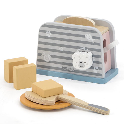 Set de joaca din lemn PolarB “Mic dejun cu toaster”, 8 piese 