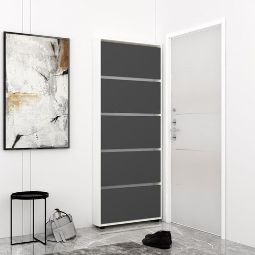 купить Полка для обуви Mobildor-Lux Leo Slim 90x16x203H cm White/Anthracite в Кишинёве 