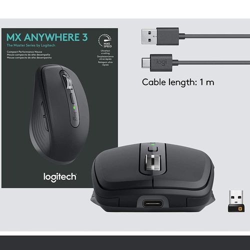 cumpără Mouse fara fir Logitech Wireless Mouse MX Anywhere 3S GRAPHITE, 6 buttons, Bluetooth + 2.4GHz, Optical, 200-8000 dpi, Rechargeable Li-Po (500 mAh) battery, up to 70 days on a single full charge, GRAPHITE, 910-006929 (mouse/мышь) în Chișinău 