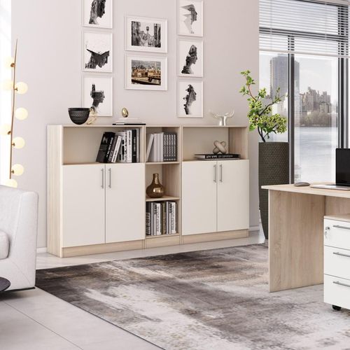 купить Офисный шкаф Mobildor-Lux Consolă Practik semi-deschisă cu polițe (80x40x120H cm) Sonoma/White в Кишинёве 