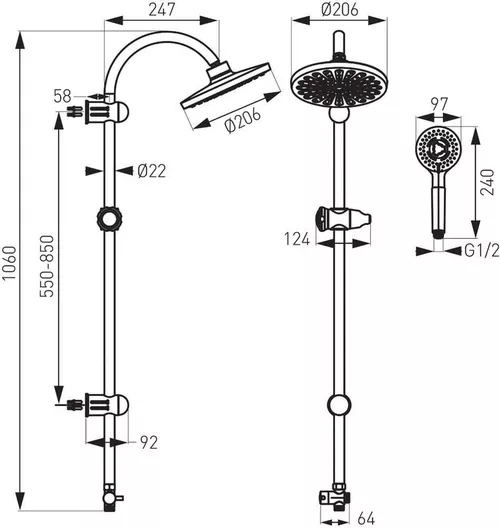 купить Душевая панель Ferro Rondo + suport, telefon NP21-BL negru в Кишинёве 