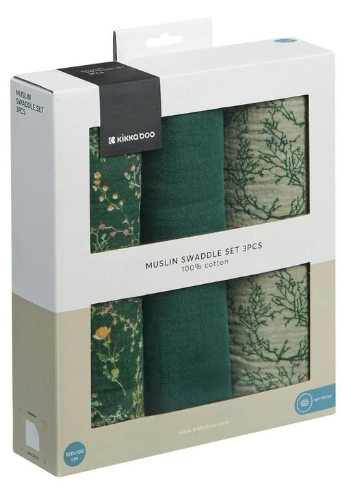 купить Аксессуар для пеленания Kikka Boo 31103010104 Pelinci de muselina Secret Garden Green, 100x100 cm, 3 buc. в Кишинёве 