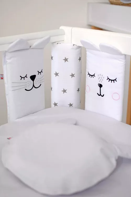 купить Бортик для кроватки Veres 154.05.15 Комплект Фэнс-бампер Summer Kitty White (6ед) в Кишинёве 