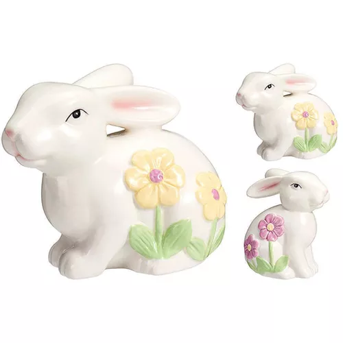 купить Декор Promstore 42563 Статуэтка кролика с цветами, 13 см, фарфор в Кишинёве 