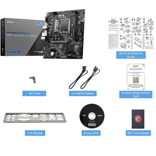 купить Материнская плата MSI PRO H610M-G DDR4 Intel H610, LGA1700, Dual DDR4 3200MHz, PCI-E 4.0 x16, DisplayPort/D-Sub/HDMI, USB3.2, SATA 6 Gbps, M.2 slot, PCIe 3.0 x4 mode, SB 8-Ch., GigabitLAN в Кишинёве 