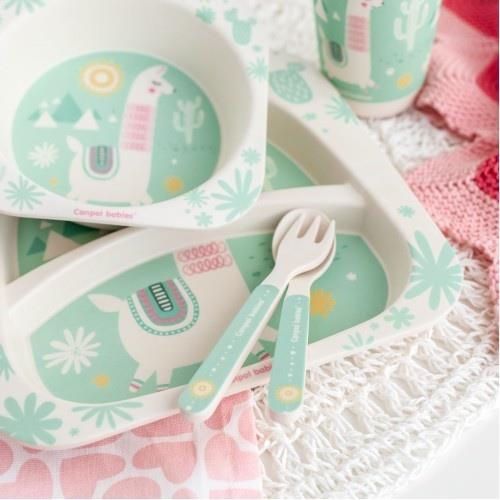 купить Посуда для кормления Canpol 9/213 Набор бамбуковой посуды 5 элементов Лама в Кишинёве 