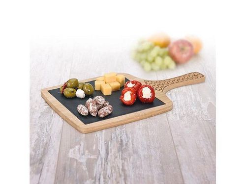 купить Поднос/столик кухонный Excellent Houseware 47745 Поднос 20x35cm, ручка дерево, сланец в Кишинёве 