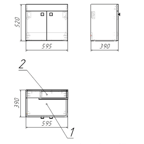 Dulap pentru lavoar montat pe perete ATLAS 60 cm (complet cu lavoar RJ JENOR art. RZJ610), gri 