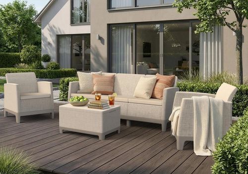 купить Садовая мебель Keter 57729 Scandi Forma 4 unitati: masa, 2 fotoli, canapea, gri/soft bej в Кишинёве 