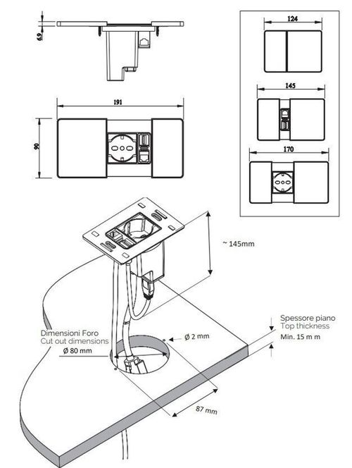 купить Розетка электрическая ASA Plastici 060.08F.00108 Versapad 1 socket F + 1 USB 5V (A) + 1 USB 5V (C) White в Кишинёве 