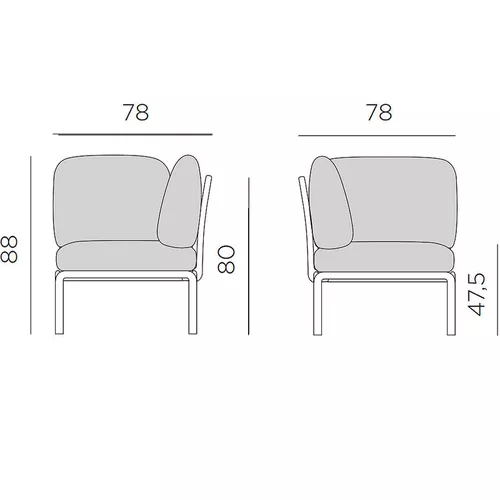 купить Кресло модуль угловой с подушками Nardi KOMODO ELEMENTO ANGOLO TORTORA-grigio 40374.10.172 в Кишинёве 