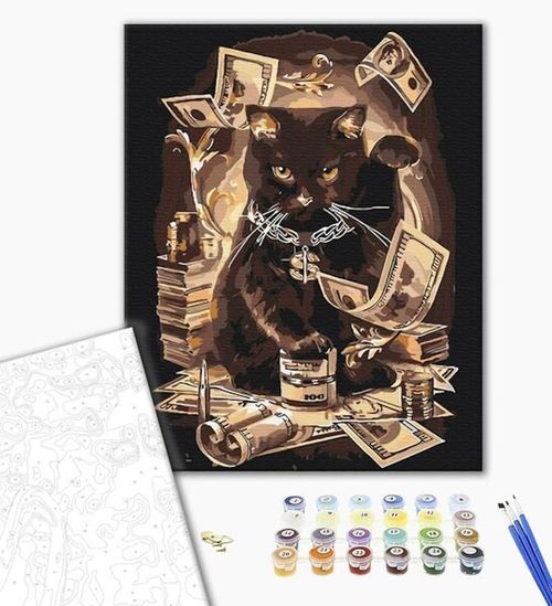 cumpără Tablou pe numere BrushMe BS8911 40х50 сm (în cutie) Pisica care aduce bani în Chișinău 