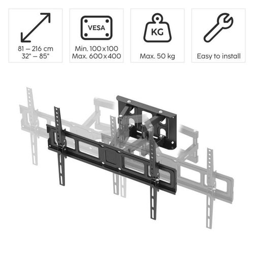 купить Крепление настенное для TV Hama 220898 TV Wall Bracket, Swivel, Tilt, Pull-out, 216 cm (85”), up to 50 kg в Кишинёве 