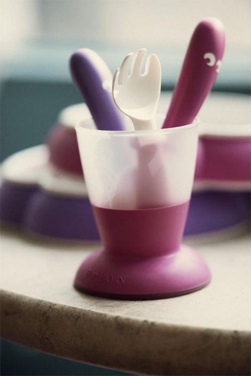 купить Посуда для кормления BabyBjorn 073046A Set lingurite si furculite Pink/Purple в Кишинёве 