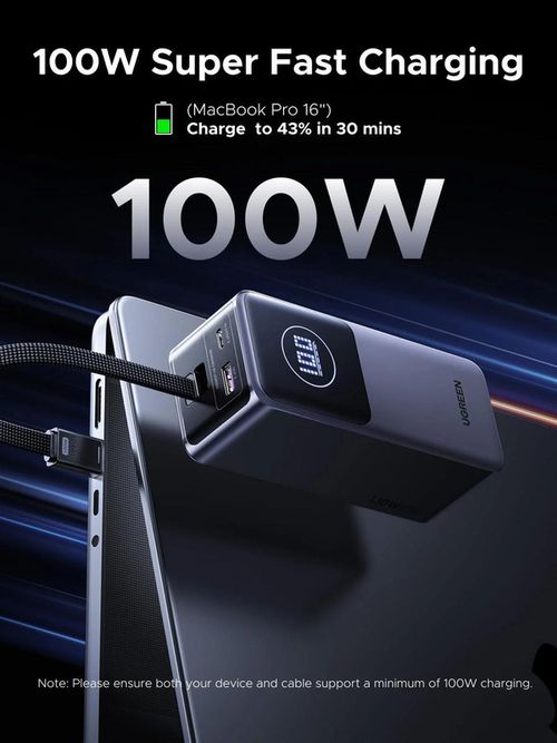 cumpără Acumulator extern USB (Powerbank) Ugreen 55365B, Nexode Flight Approved 20000mAh, 130W, with Built-in USB-C Cable, Grey în Chișinău 