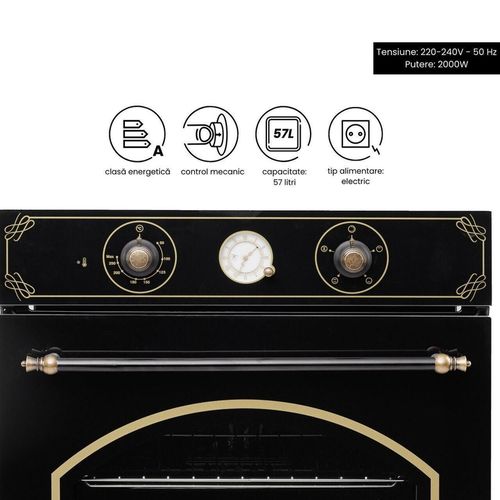 купить Встраиваемый духовой шкаф электрический Hausberg HB-8055RST RUSTIC negru в Кишинёве 