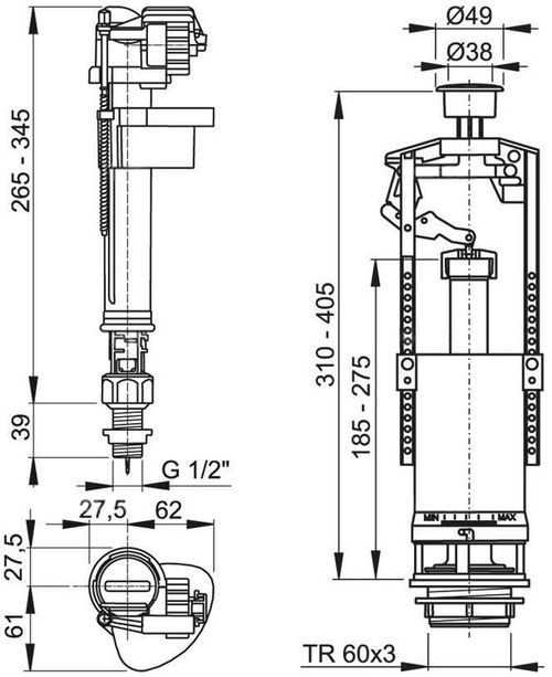 купить Бачок для унитаза Alcaplast SA2000SK 1/2" 6 л/стоп, нижняя подводка (абор внутренностей) в Кишинёве 