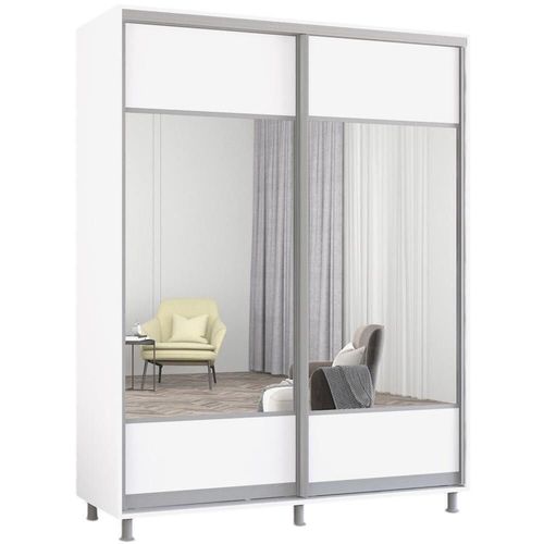 cumpără Dulap Mobildor-Lux Aron-P uși glisante din PAL cu oglindă orizontal (170x60x230H cm) Alb Brilliant în Chișinău 