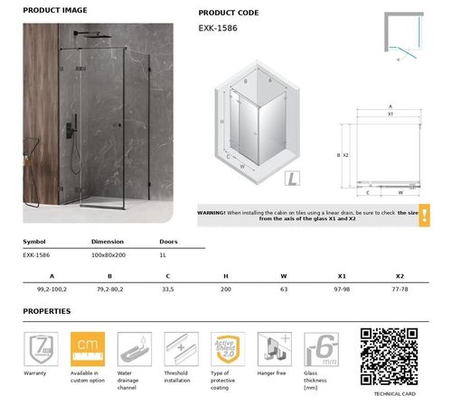 cumpără Cabină de duș New Trendy Avexa Black Rectangular L 100x80x200 Hinged EXK-1586 în Chișinău 