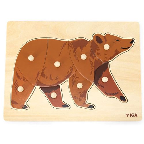 Деревянный Montessori пазл с кнопкой “Медведь” VIGA 