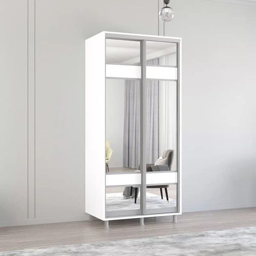 cumpără Dulap Mobildor-Lux Aron-P 1.0m-1.8m uși glisante din PAL cu oglindă zebra (100x60x200H cm) Alb Brilliant în Chișinău 