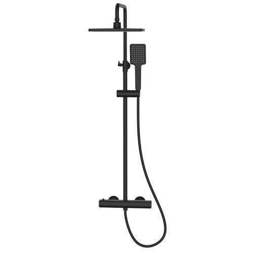 BILOVEC система душевая (смеситель-термостат для душа, верхний и ручной душ, шланг полимер), черный мат (ванная) 