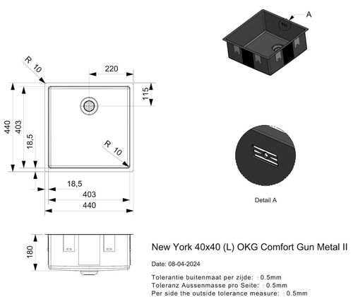 cumpără Chiuvetă bucătărie Reginox R38710 New York 40x40 Gun Metal II în Chișinău 