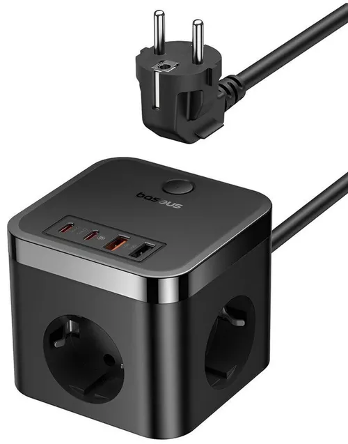 купить Фильтр электрический Baseus E00066400117-00 30W 3AC+2*USB-A+2*Type-C 1,5M, PowerCombo Cube, Cluster Black в Кишинёве 