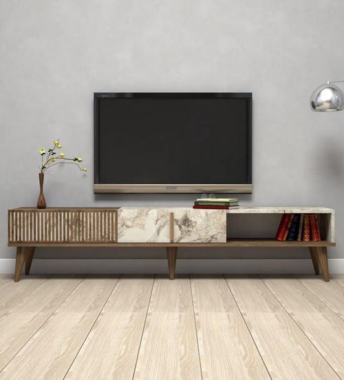 cumpără Comodă TV Trendy Milano, Nuc, Marmura Alba 180x40x35cm în Chișinău 