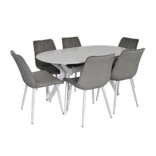 купить Комплект стол и стулья Evelin di Costacurta стол Raffles Oval White + 6 стульев YTC 055WH Blu-13 Light grey в Кишинёве 