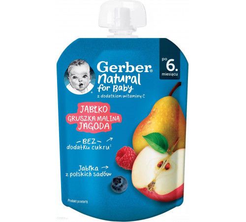 Пюре Gerber Яблоко, груша, малина и черника (6+ мес) 80 г 