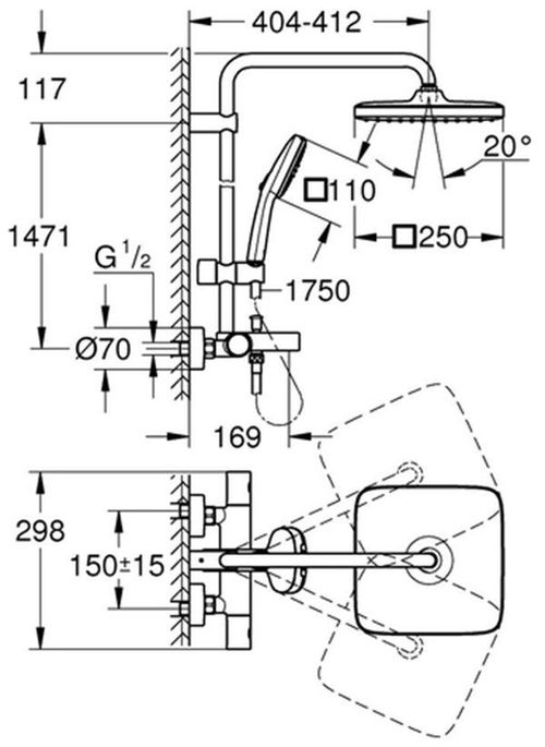 cumpără Panou de duș Grohe New Tempesta Cube Termostatata 250 (26691001) în Chișinău 