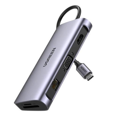 cumpără Adaptor de rețea USB Ugreen 80133 / HUB 10in1 Type-C 3.0 to 3*USB-A, 3.5mm Audio Jack, PD, RJ45, VGA, SD/TF Card Reader, 4K HDMI, CM179, Space Gray în Chișinău 